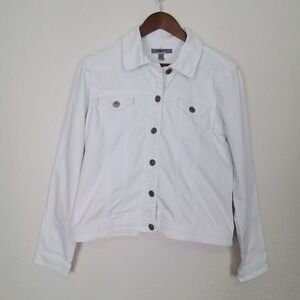 Mia Tess Jean Jacket Size M White Denim Flap pockets Button Front Collar 90s Y2k